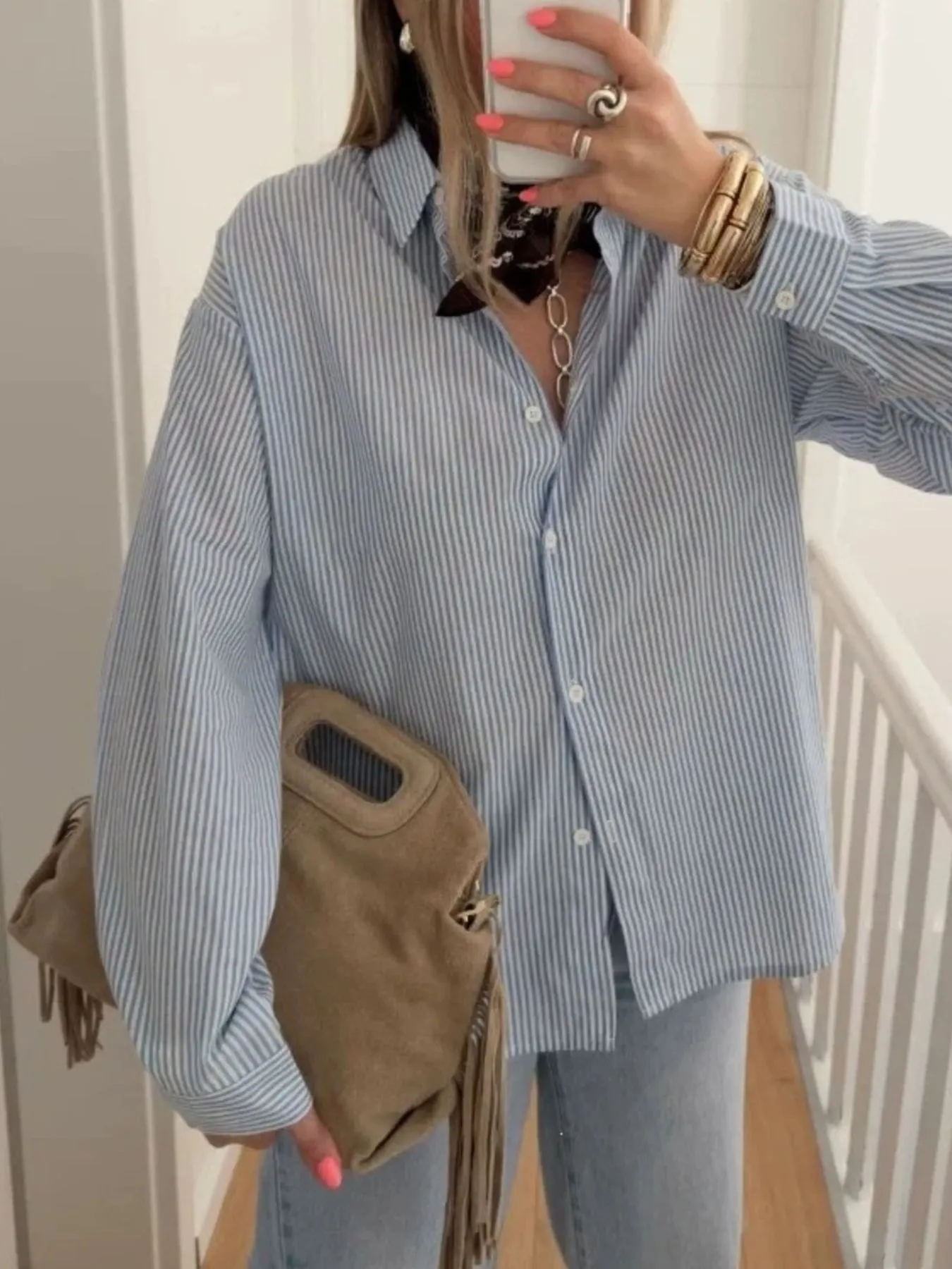 Classic Striped Button-Down Shirt - Blue