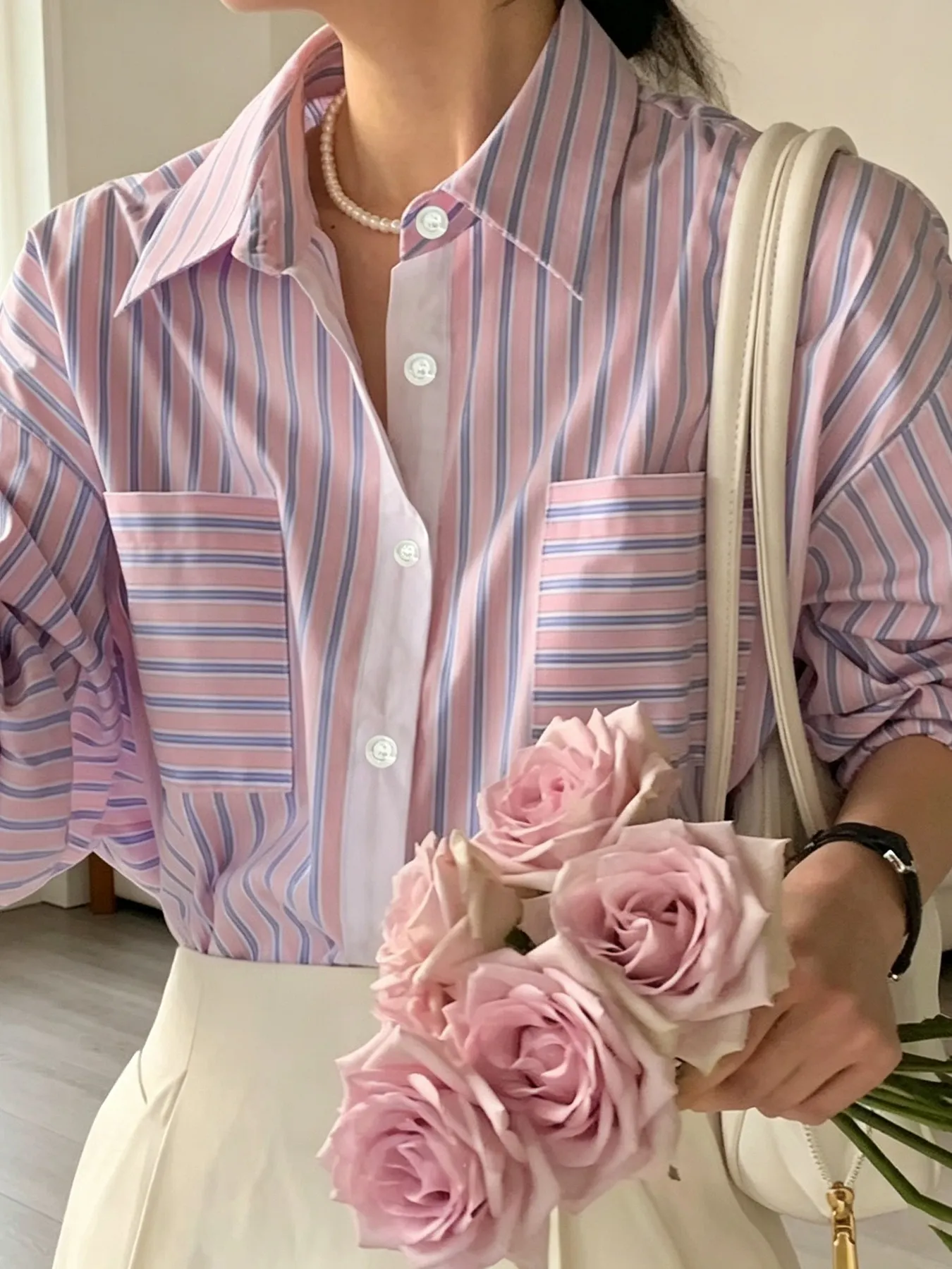 Striped Button-Down Shirt - Pink